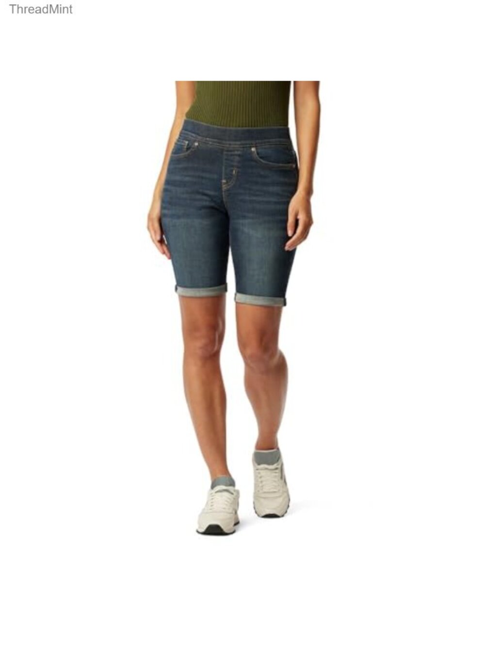 Women's Bermuda Shorts Mid Rise Stretch Denim Pull On 5-Pocket